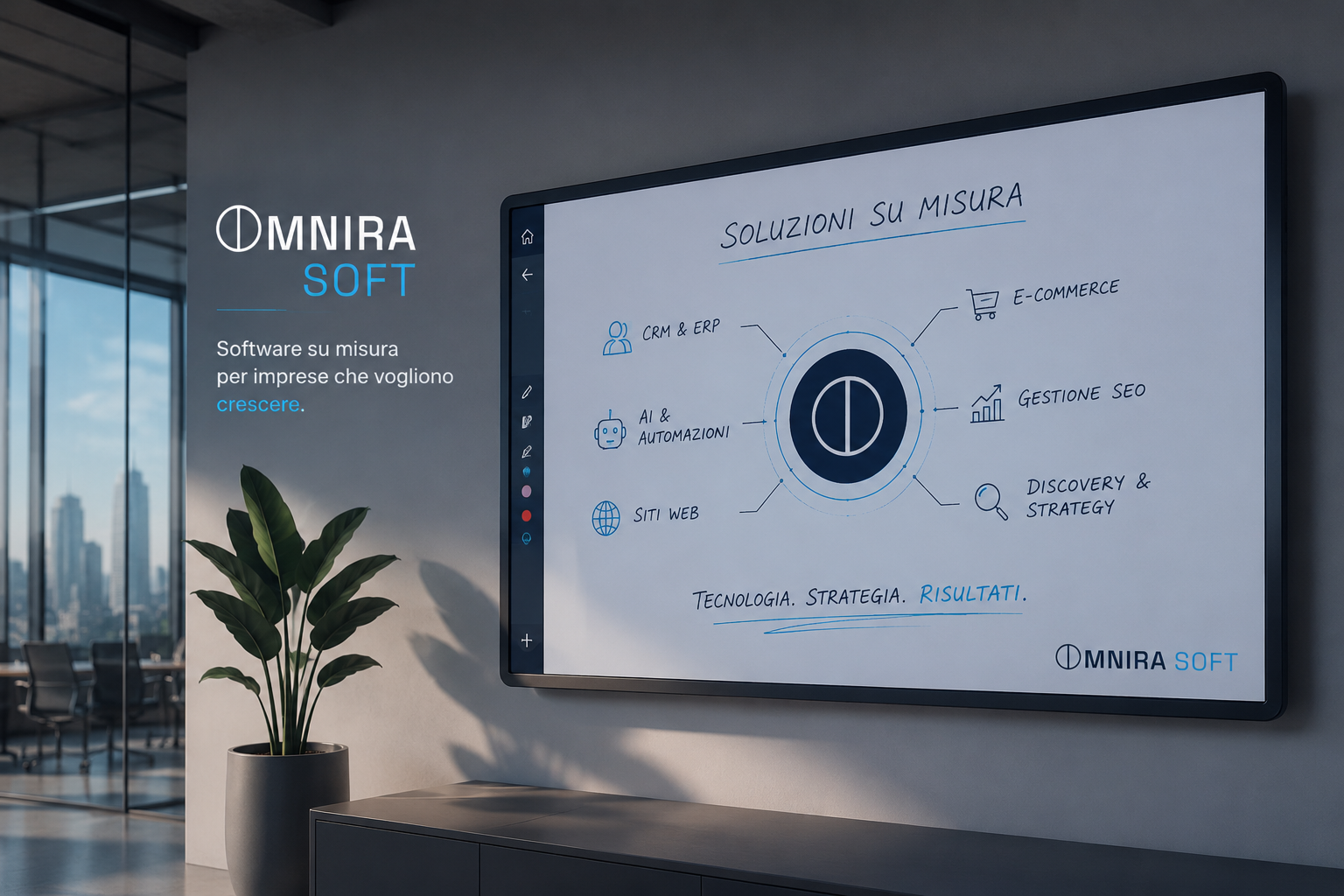 Monitor interattivo con il diagramma dei servizi Omnira Soft
